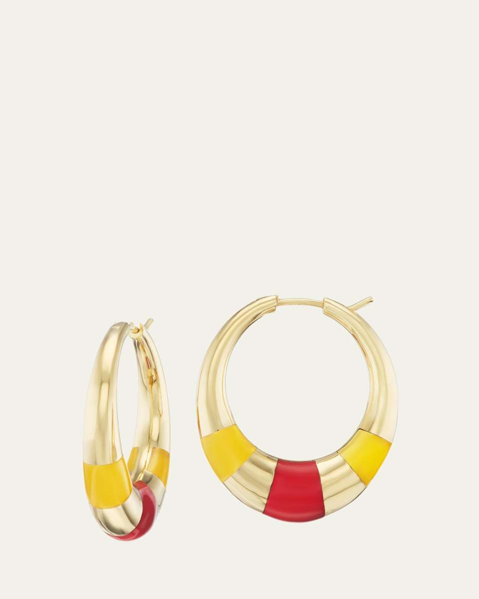 Inlay Tri Hoop Earrings in 18K Yellow Gold